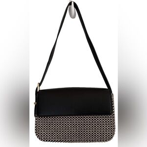 A New Day Flap Shoulder Bag Black & White Woven Texture Preppy Academia Classic